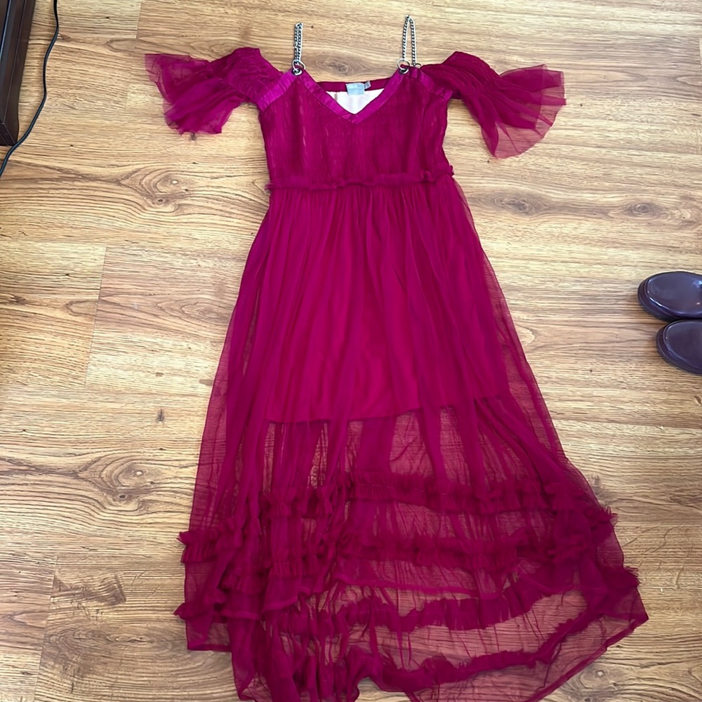 Pink ASOS formal dress size 8 with ruffles, high-low